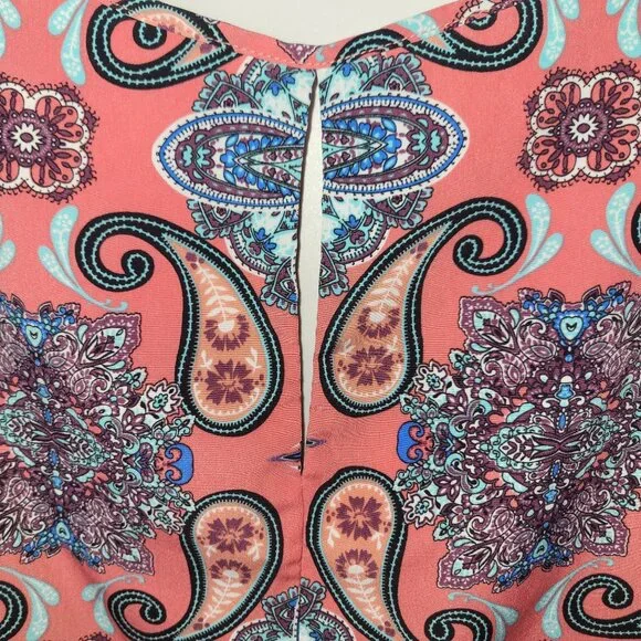 VERSE Sleeveless Coral Paisley Print Blouse With Split Neck Design Size M - Picture 9 of 14